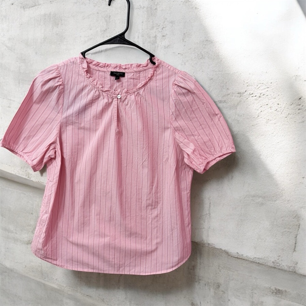 Talbots Pink Short-Sleeve Pintuck Blouse